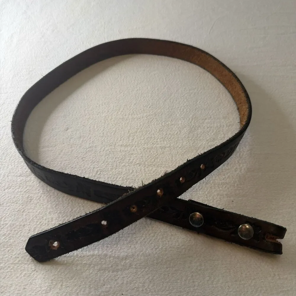 Leather Hand Tooled Western Name JOY Belt Hippie Cowgirl Size Small 1”W x 39” L